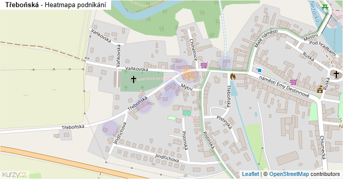 Třeboňská - mapa podnikání