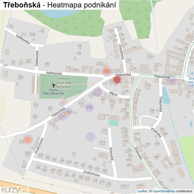 Mapa Třeboňská - Firmy v ulici.
