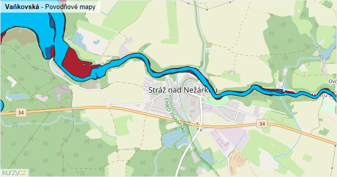 Vaňkovská - záplavové mapy stoleté vody