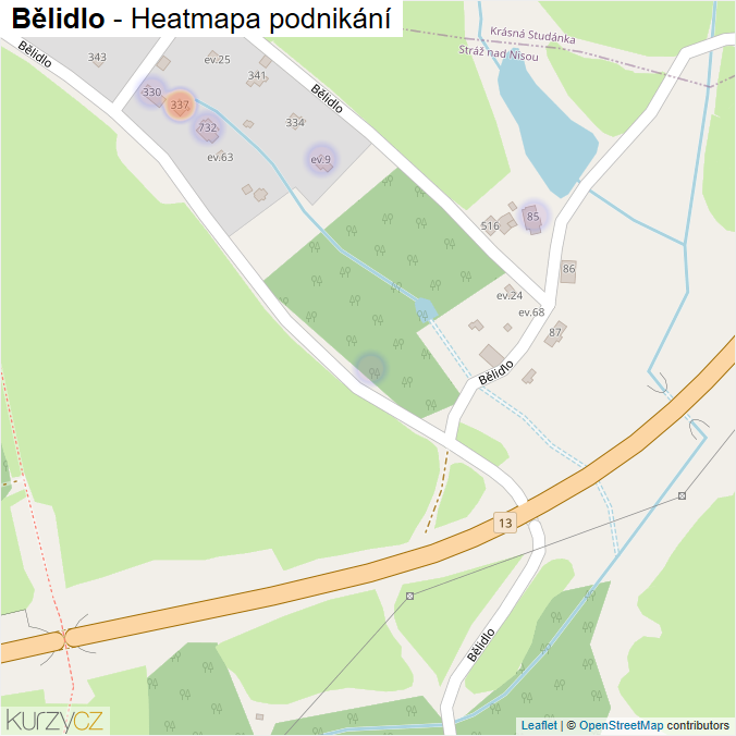 Mapa Bělidlo - Firmy v ulici.