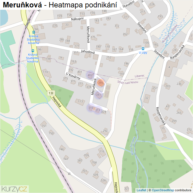 Mapa Meruňková - Firmy v ulici.