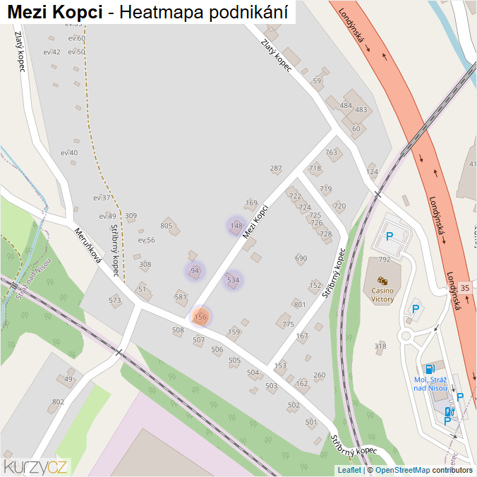 Mapa Mezi Kopci - Firmy v ulici.