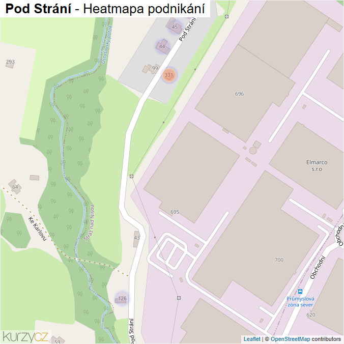 Mapa Pod Strání - Firmy v ulici.