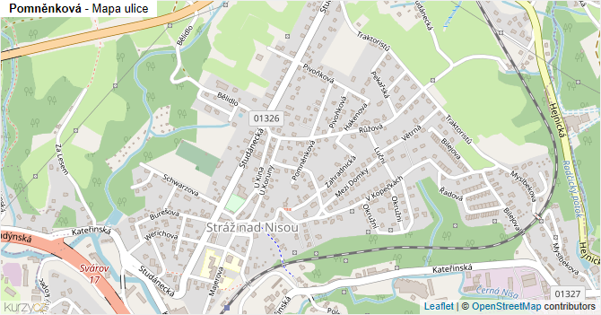 Pomněnková - mapa ulice