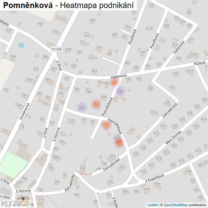 Mapa Pomněnková - Firmy v ulici.