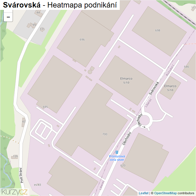 Mapa Svárovská - Firmy v ulici.