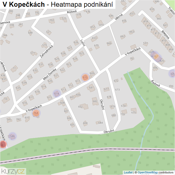Mapa V Kopečkách - Firmy v ulici.
