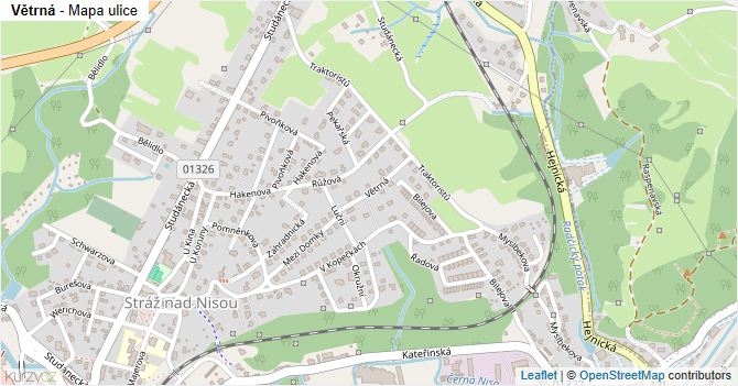 Větrná - mapa ulice
