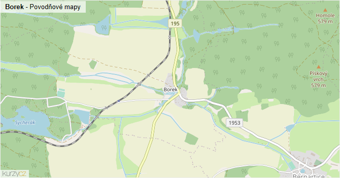 Borek - záplavové mapy stoleté vody
