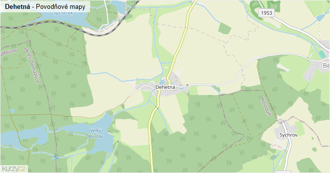 Dehetná - záplavové mapy stoleté vody