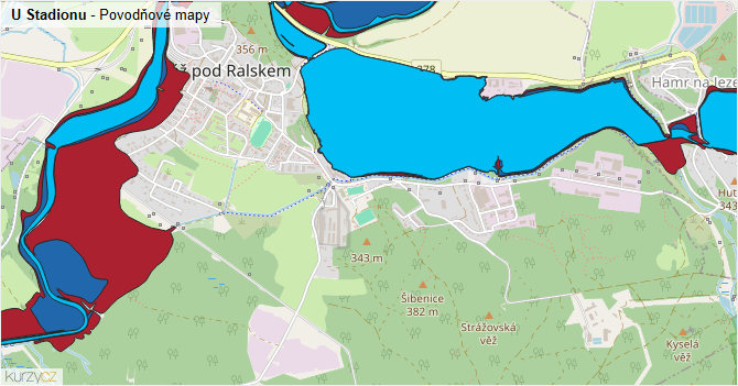 U Stadionu - záplavové mapy stoleté vody