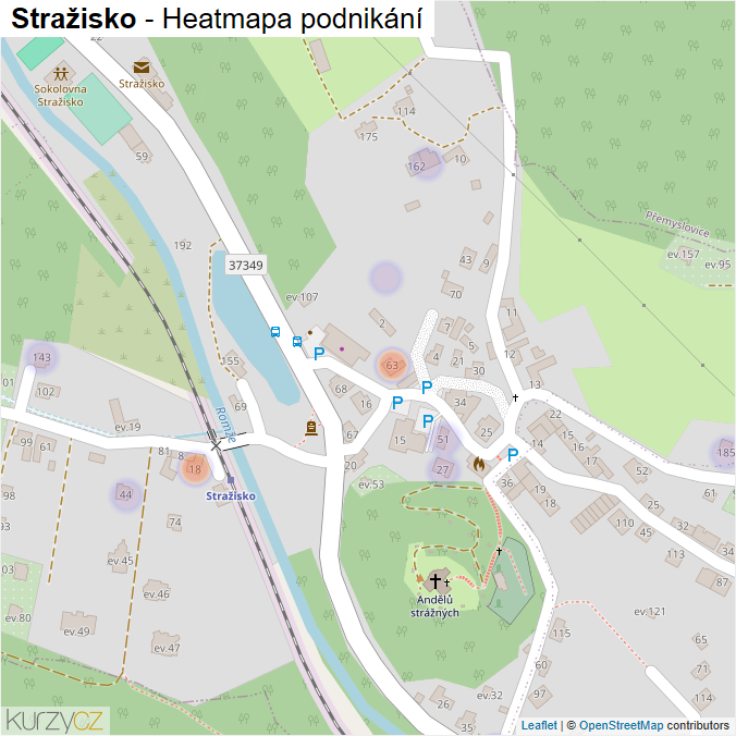 Mapa Stražisko - Firmy v části obce.