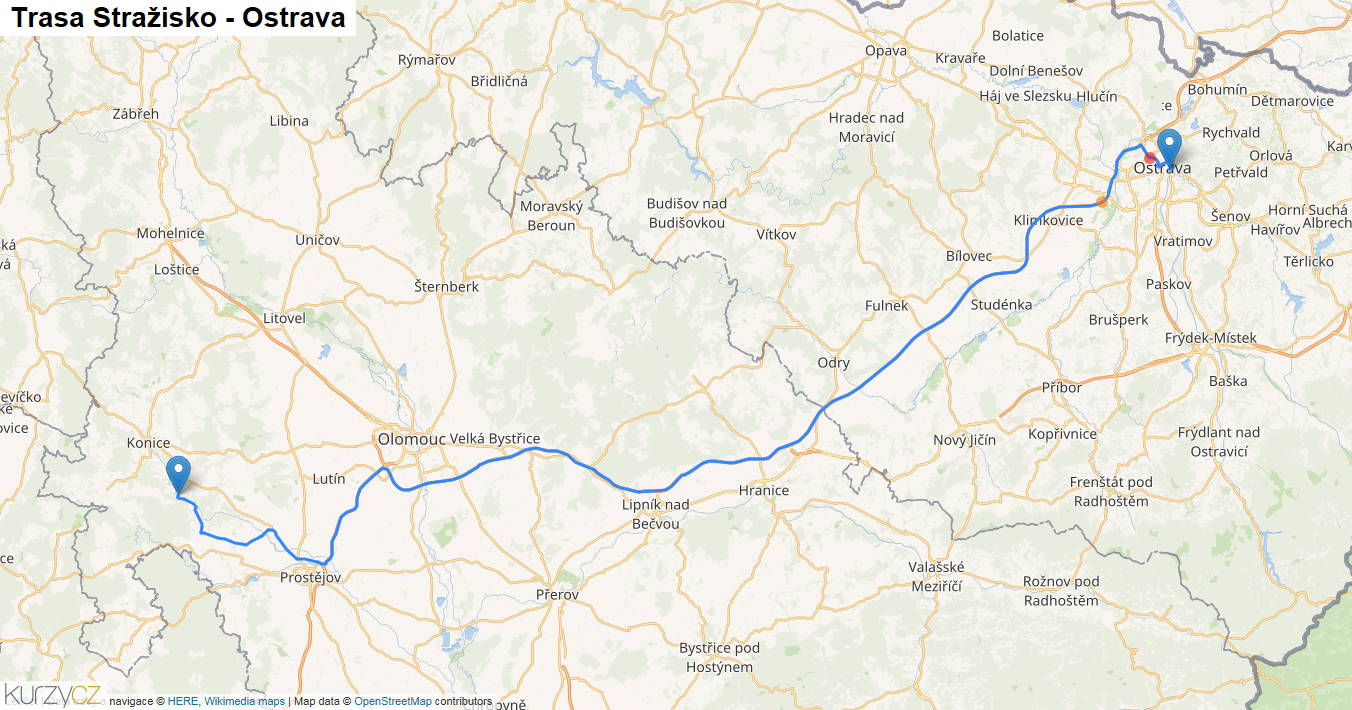 Stražisko-Ostrava, mapa trasy