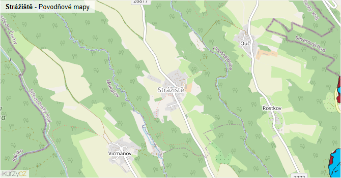 Strážiště - záplavové mapy stoleté vody