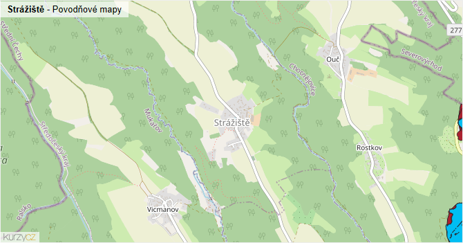 Strážiště - záplavové mapy stoleté vody