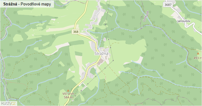 Strážná - záplavové mapy stoleté vody