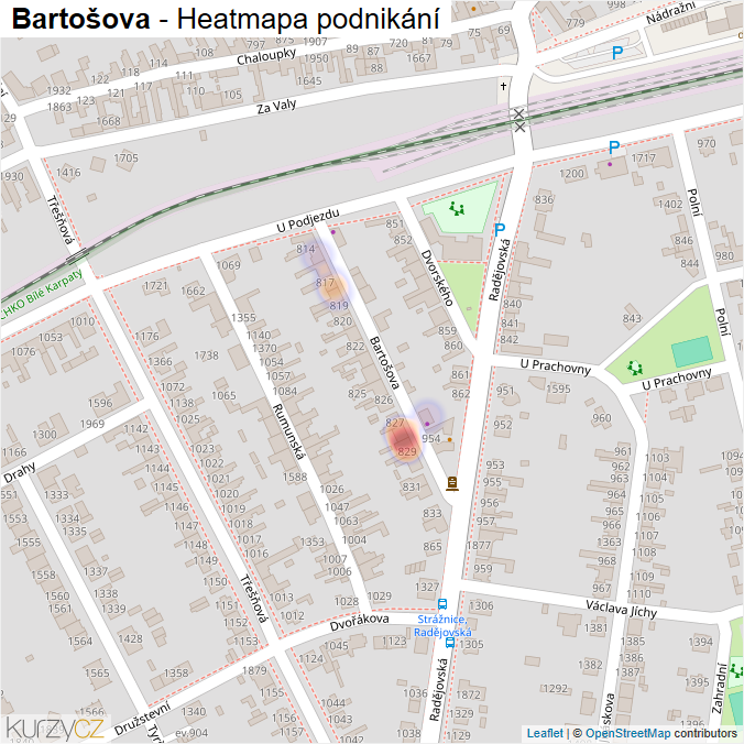 Mapa Bartošova - Firmy v ulici.