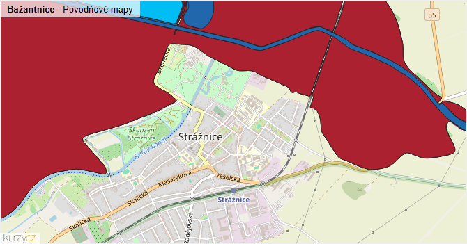 Bažantnice - záplavové mapy stoleté vody