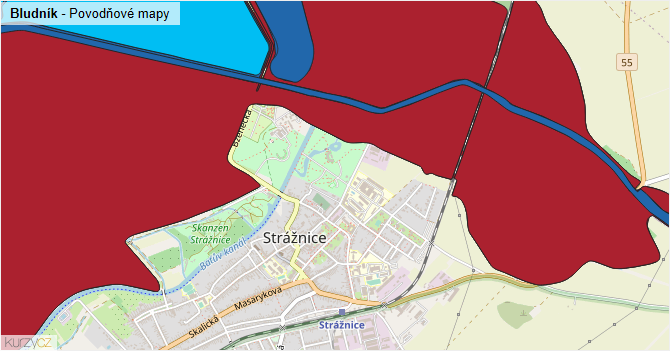 Bludník - záplavové mapy stoleté vody