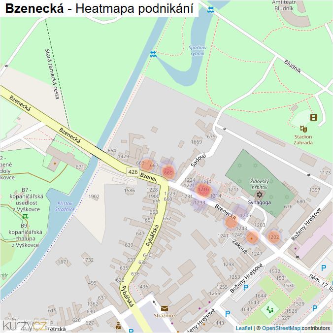 Mapa Bzenecká - Firmy v ulici.