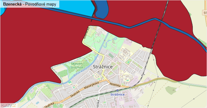 Bzenecká - záplavové mapy stoleté vody