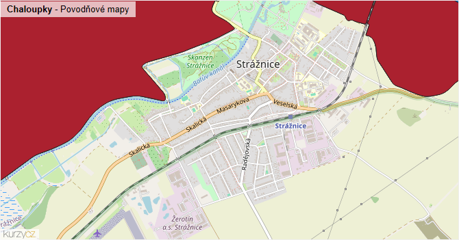 Chaloupky - záplavové mapy stoleté vody