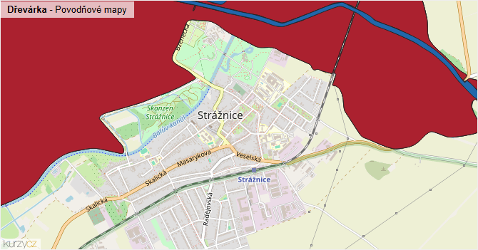 Dřevárka - záplavové mapy stoleté vody