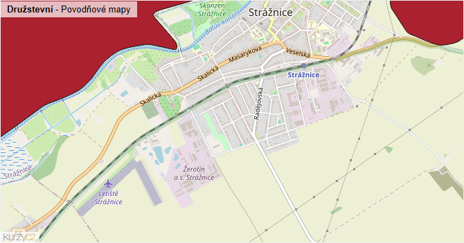 Družstevní - záplavové mapy stoleté vody