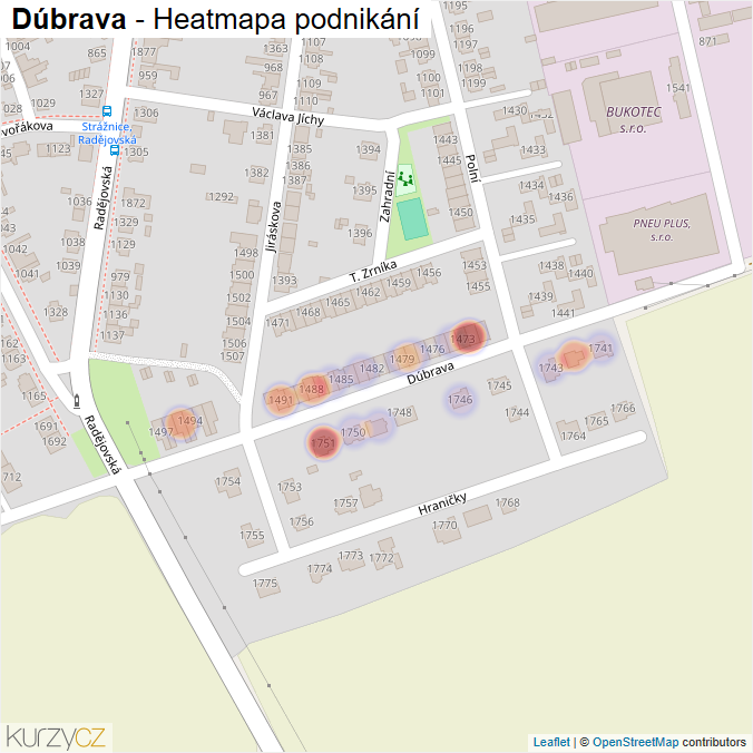 Mapa Dúbrava - Firmy v ulici.