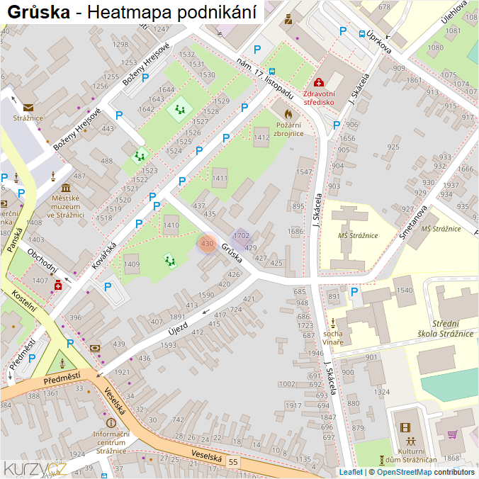 Mapa Grůska - Firmy v ulici.