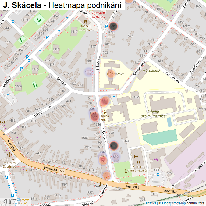 Mapa J. Skácela - Firmy v ulici.