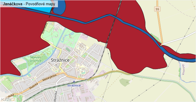 Janáčkova - záplavové mapy stoleté vody