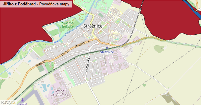 Jiřího z Poděbrad - záplavové mapy stoleté vody