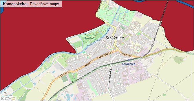 Komenského - záplavové mapy stoleté vody