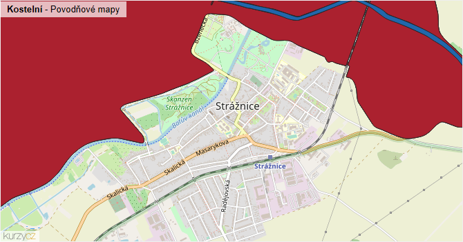 Kostelní - záplavové mapy stoleté vody