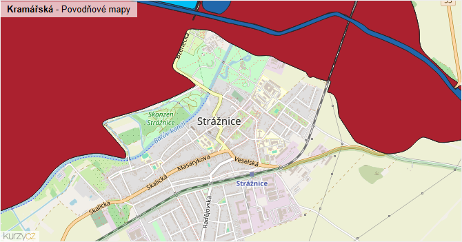 Kramářská - záplavové mapy stoleté vody