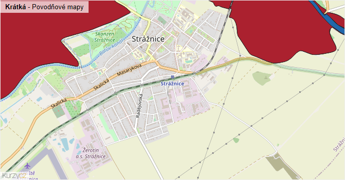 Krátká - záplavové mapy stoleté vody