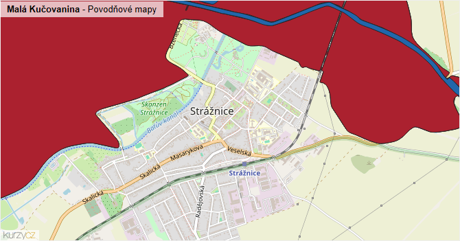 Malá Kučovanina - záplavové mapy stoleté vody