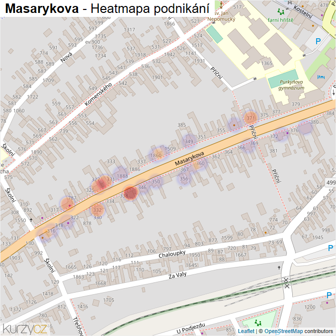 Mapa Masarykova - Firmy v ulici.