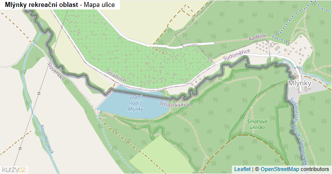 Mlýnky rekreační oblast - mapa ulice