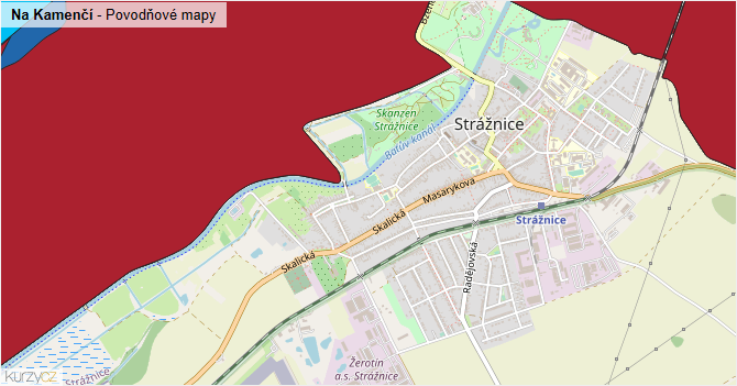 Na Kamenčí - záplavové mapy stoleté vody