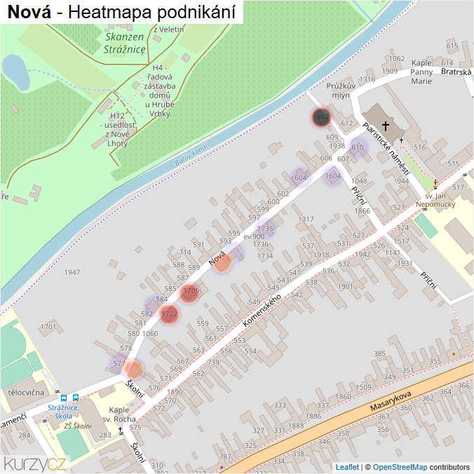 Mapa Nová - Firmy v ulici.