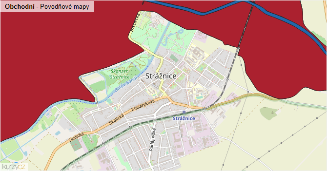 Obchodní - záplavové mapy stoleté vody