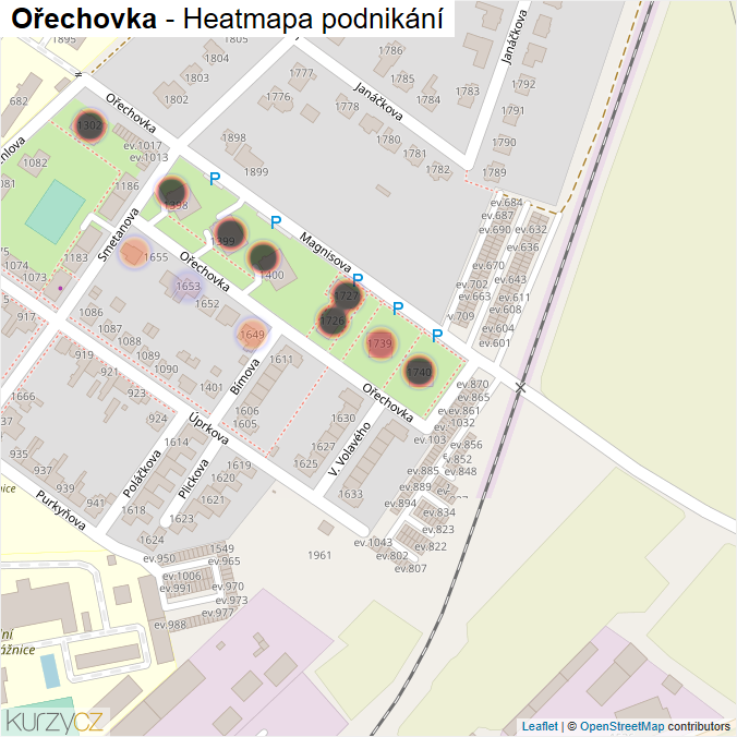 Mapa Ořechovka - Firmy v ulici.