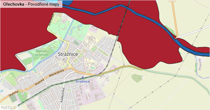 Ořechovka - záplavové mapy stoleté vody