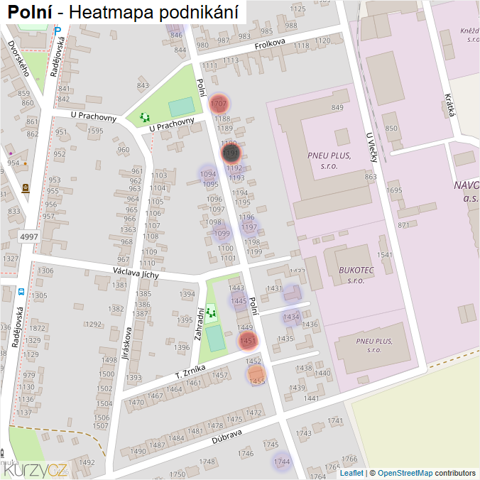 Mapa Polní - Firmy v ulici.