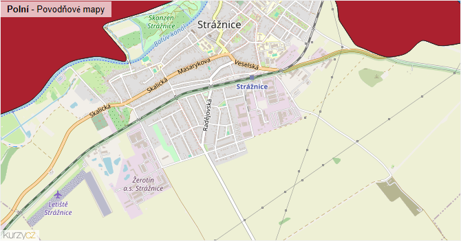 Polní - záplavové mapy stoleté vody