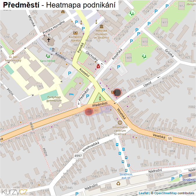 Mapa Předměstí - Firmy v ulici.