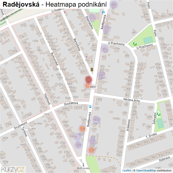 Mapa Radějovská - Firmy v ulici.