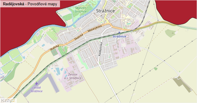 Radějovská - záplavové mapy stoleté vody